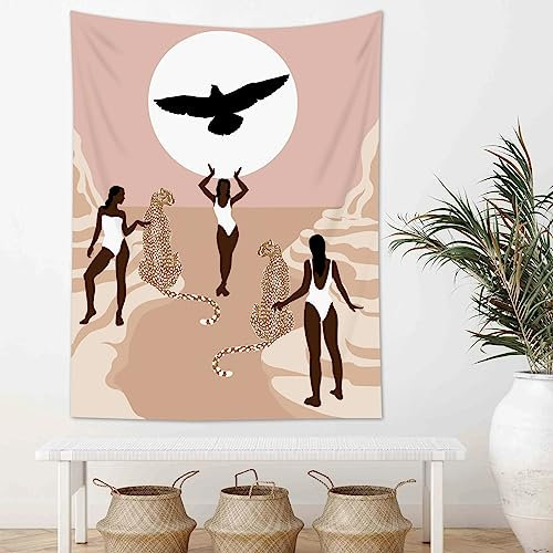 LB Wandteppich Afrikanische Frau Wandtuch Schwarzer Adler und Leopard Wandbehang Abstrakter Berg Tapisserie für Wohnzimmer Schlafzimmer Wohnheim Wanddeko,130x150cm