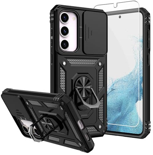 for Galaxy S23 Plus Case,with HD Screen Protectors and Camera Cover,[Military Grade] 16ft.Drop Tested Cover with Magnetic Kickstand Protective Case for S23 Plus, Black