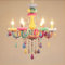 Lámpara colgante de cristal de colores, 6 luces, lámpara de techo colgante para habitación de niñas europeas, lámpara de vela para dormitorio de niñas, sala de estar, comedor, cafetería (estilo A)
