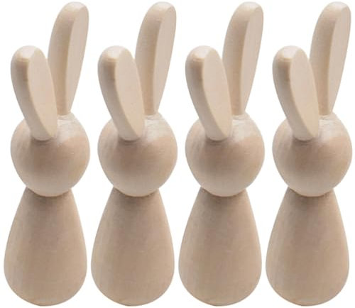 EXCEART 4stücke Unbemalte Holz Hasen Figuren Für Diy Bastelprojekte Ungemalte Holzpuppen Kreative Deko Für Erwachsene Zum Bemalen Und Gestalten Von Individuellen Dekorationen
