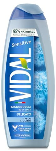 Vidal - Bagnoschiuma Sensitive, Formula Delicata, Arricchito con Talco Liquido, Dermatologicamente Testato, 500ml