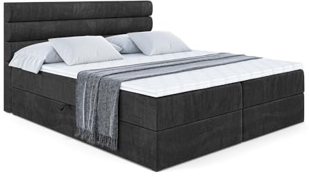 ALTDECOR Boxspringbett mit Matratze und Lattenrost, Boxbett, Topper, Polsterbett mit Bettkasten, Bett mit Stauraum H3-Matratze, Doppelbett, Springboxbett Celestia - 180x200 - Schwarz Samt