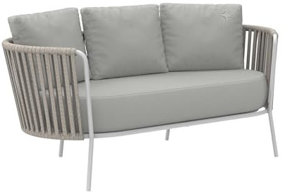 MONDO VIRO Daisy Rope 2-Sitzer-Sofa aus Seil und Metall für den Garten, 160 x 73 cm, 71 cm (weiß geprägt – Grau)