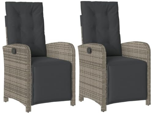 Willood Gartensessel mit Fußteil 2er Garten Liegestühle Verstellbar Grau Poly Rattan