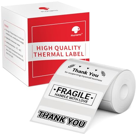 Phomemo 3 Rollen Selbstklebende Etiketten für M110/M220, 50x20mm, 900 PCS | Phomemo Selbstklebende Thermodirekt Etiketten für Schule, Heim, Büro, Einzelhandel, für M110/M220/M221/M108/M250/M120, Weiß