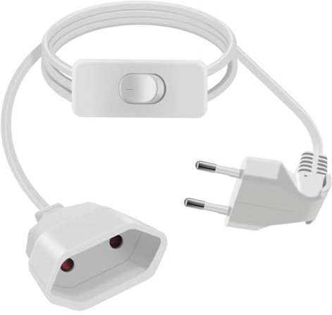 HuaLiSiJi Câble D'extension Euro avec Interrupteur 2.5A 250V Rallonge Euro Cable pour Appareils Ménagers, Lampes de Table, Prises de Charge, Téléviseurs, Ordinateurs Etc (Blanc, 2m)