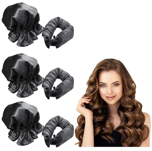 Lockenwickler Locken Ohne Hitze, Neu Rutschfest Heatless Curls, Overnight Blowout Lockenband, 3 Paare Locken Ohne Hitze, Für Kurzes, Mittleres, Langhaarmädchen, Diy Overnight Curls (Schwarz)