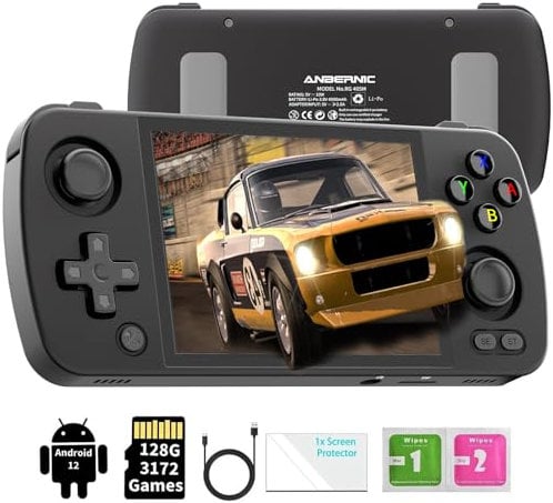 RG405M - Consola de juegos portátil retro de mano, consola de juegos de aleación de aluminio CNC, sistema Android 12, pantalla táctil IPS de 4.0 pulgadas con tarjeta TF de 128 G, 3172 juegos, WiFi 5G