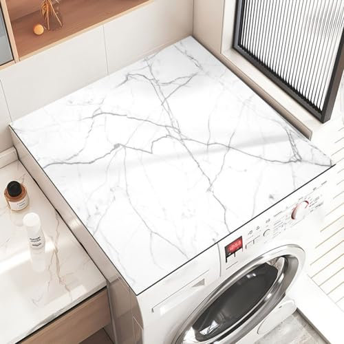 Treer Housse Machine à Laver Absorbants Séchage Rapide, Tapis de Protection Antidérapant pour Machines à Laver Sèche-linge Réfrigérateur (Blanc Gris,50x50cm)