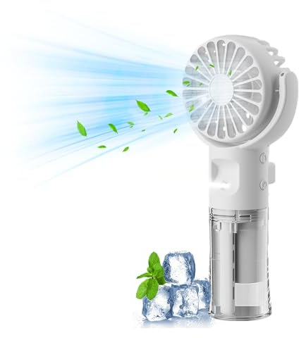 TETSMG Handventilator mit Wasserkühlung, Tragbarer Handventilator USB Wiederaufladbarer, 4 Geschwindigkeiten, Mini Ventilator mit Wasserkühlung Hand, Ventilator Akku Hand Fan für Reisen Büro (Weiß)