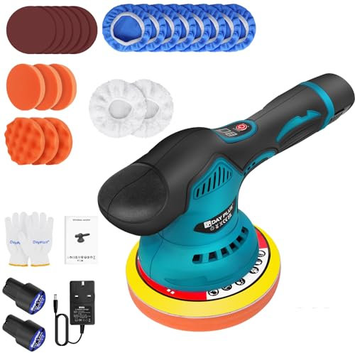 Akku Poliermaschine, Auto Poliermaschine Set 22 pcs, Exzenter Poliermaschine 12mm für Auto, 8 Variable Geschwindigkeit, Akku Exzenter Polierer zum Polieren und Wachsen von Auto-Fußbodenmöbeln