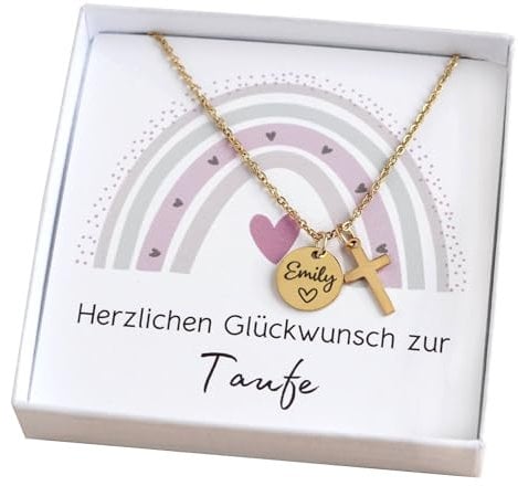 Kreuzkette Kette mit Kreuz Gold Silber Taufkette Namenskette mit Gravur Geschenk Taufe Kommunion Konfirmation Taufgeschenk Mädchen Junge Patenkind