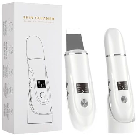Facial Skin Scrubber, Skin Spatula Blackhead Remover with 4 Modes, Blackhead Remover Tool Facial Pore Cleaner, Facial Deep Cleansing, Stainless Steel Applicator, USB Charger & Wireless Rechargeable