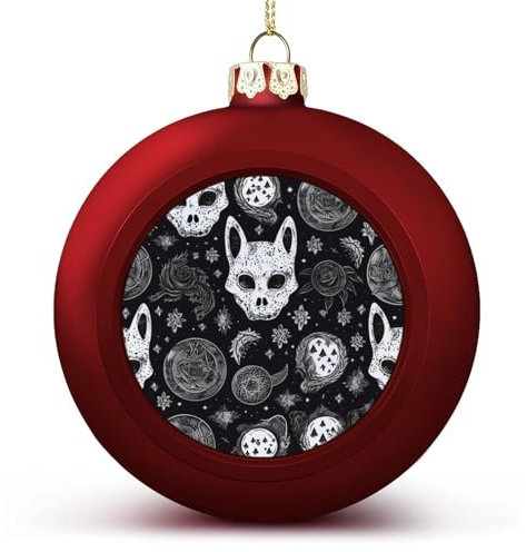 Weihnachtskugeln mit Totenkopf, Katze, Mond, Gothic, bedruckt, rot, Weihnachtsbaumschmuck, hängende Kugeln für Weihnachtsbäume, Geburtstag, Hochzeit, Party, Neujahr, 4 Stück