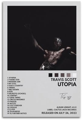 yaco Travis Scott Utopia Künstler-Albumcover-Poster, Leinwand, Gemälde, Poster, Ölgemälde, Druck, Wanddekoration, 50 x 75 cm, ungerahmt