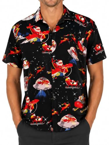 King Kameha Funky Hawaiihemd Herren Kurzarm Fronttasche Hawaii-Print Weihnachten Christmas Santa-Claus