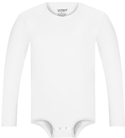 Landofgenie Herren Body mit Knopfleiste im Schritt Langarm Baumwolle Onesie für Alltag & Pflege Praktischer Strampler Weiß XL