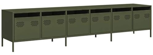 vidaXL Mobile TV Verde Oliva 202x39x43,5 cm Acciaio Laminato a Freddo, Supporto TV, Mobile HiFi, consolle TV, credenza TV
