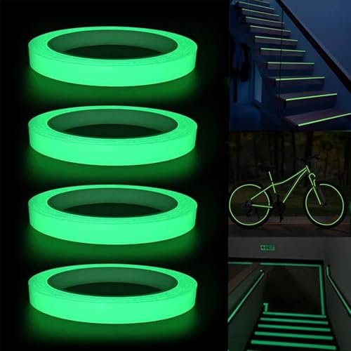 4 Rollen Fluoreszierendes Klebeband Leuchtstreifen Selbstklebend Neon Klebeband Leuchtband Selbstklebend Markierungsband Wasserdichtes Leuchtband-Warnband für Treppen Wände 1cm*5m