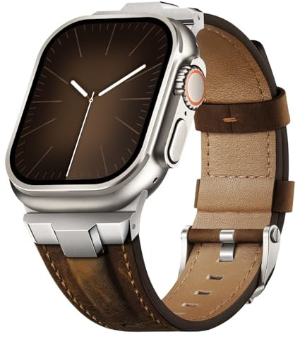 Suitisbest Cinturino in pelle con Apple Watch Ultra 2, 49 mm, 46 mm, 45 mm, 44 mm, 42 mm, in vera pelle, resistente, connettore in metallo per iWatch Ultra 10 9 8, 7, 6, 5, 4, 3 SE, 49mm/46mm/45mm