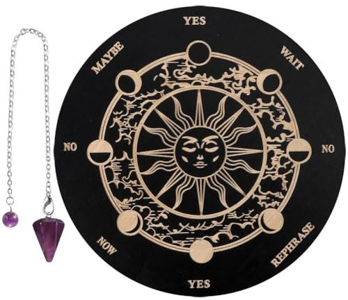 Lpitoy Juego De Tablero De Péndulo, Tablero De Adivinación De Radiestesia De Madera, Tablero De Mensajes Metafísico con Collar De Péndulo De para Suministros De Altar Wiccan De Brujería