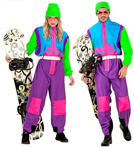 W WIDMANN MILANO Party Fashion - Kostüm Skianzug für Damen und Herren, Overall mit Gürtel, Retro Design für Karneval & Apres Ski Party