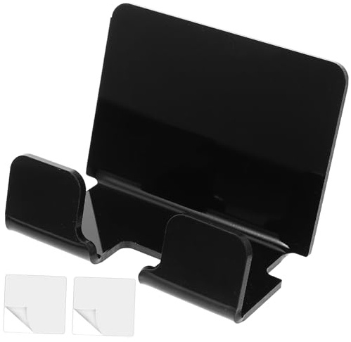 BIUDECO Klebe Ladestation Handyhalterung für Wandmontage aus Acryl Schwarz | Bohren, Doppelseitiger Klebestreifen, Schlitzförmiges Unterteil, für Büro und Schlafzimmer