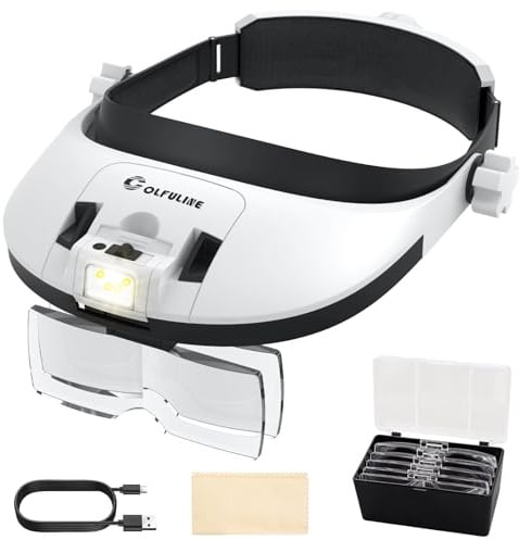 COLFULINE Lupenbrille mit Licht, 8 LED Kopfbandlupe mit Leichte Stirnband, 5 Linsen 1.0X bis 3.5X, 900mah Akku & USB Ladung, 3 Lichtmodi & 2 Helligkeit Lupenbrille Kopflupe Kopfband Lupen für Basteln