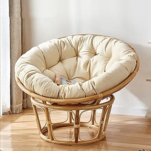 Fauteuil rond confortable en forme d'œuf avec coussin touffeté épais couleur crème pour intérieur et extérieur, 99,1 x 99,1 cm, hamac parfait pour jardin et terrasse