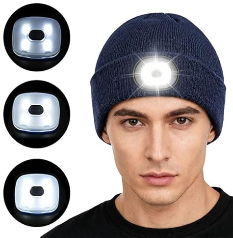 YISKY LED Mütze mit Licht, LED Beleuchtete Mütze, Winter Warm Stirnlampe mütze, warme Strickmütze, Geschenke für Männer Frauen (Dunkelblau)