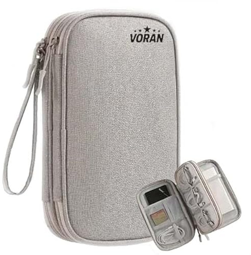 VORAN Waterproof Organizer Travel Case, Cable Organiser Pouch, Travel Essentials, Tech Organiser, Travel Accessories Bag for Charging Cable, Flash Drive, Power Bank, USB, Grey