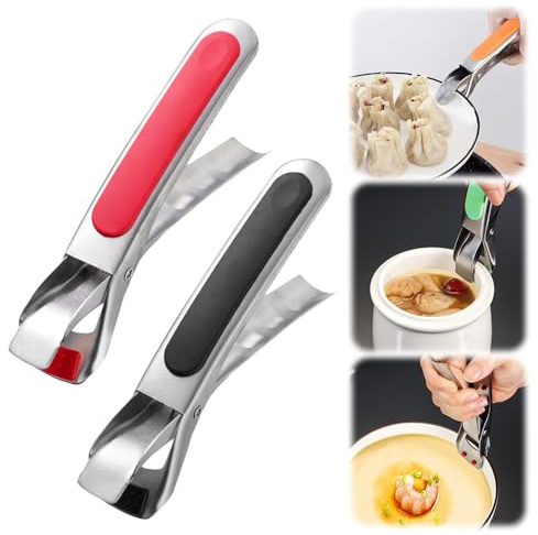 2PCS Kitchen Tongs for Cooking, 2025 New Multi-Purpose Silicone Anti-Scald Bowl Dish Holder Clip for Kitchen, Plate Gripper Compatible with Instant Pot Accessories, Microwave, Oven (Red & Black)