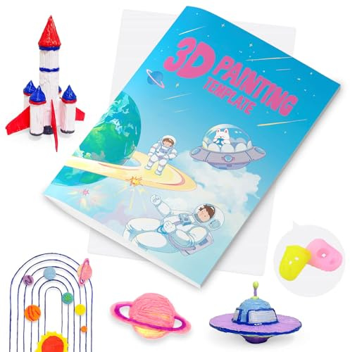 Vomika Livre de Dessin pour Stylo 3D, Gabarit de Peinture sur de l'Espace | 40 Motifs de Graffiti, Moules de Dessin pour Imprimante 3D avec une Planche en PVC, Pochoirs en Papier Épais pour Débutants