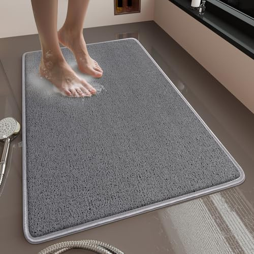 Muecleao rutschfeste Duschmatte 80x50cm, Badematte mit Ösen, Grau | Verstärkte Kanten gegen Abnutzung, Aufhängeösen gegen Schimmelbildung, Schnelltrocknend, Rutschfest, Für Senioren & Kinder