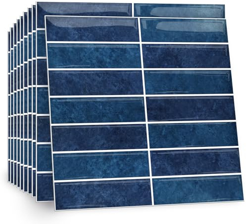 TOARTi 10 Sheets 2D Self Adhesive Wall Tiles,12×12inch Stick On Wall Tiles Kitchen Splashbacks for Walls,Dark Blue Tile Stickers Peel and Stick Backsplash Splashback Decals Tile