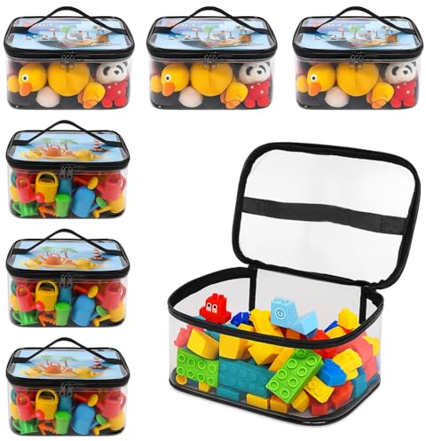 SUNNYNEST 6 Packs Toy Storage Bags 24x8x19cm Clear PVC Toy Storage Bags with Zipper Waterproof for Kids Toys Clothes Clutter Portable Travel Storage Solution Organization for Home
