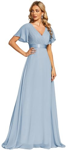 Ever-Pretty Women's Double V-Neck Short Flutter Sleeves Empire Waist Elegant Chiffon Long Evening Dresses 9890