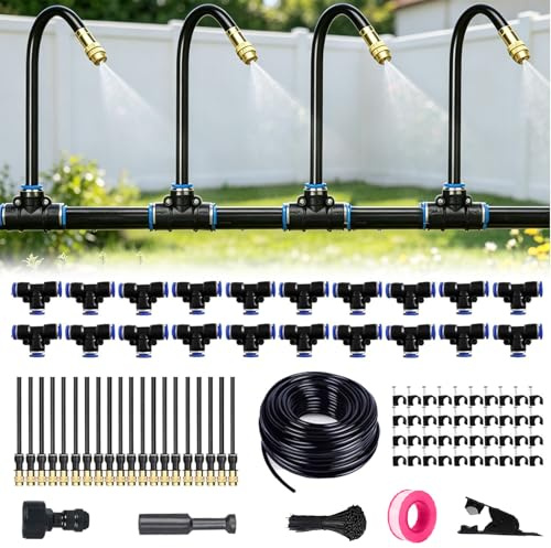 Sistema di irrigazione da giardino, 20 m: irrigazione a goccia con 20 ugelli di nebulizzazione in rame, regolabile a 360°, per prato, serra e balcone