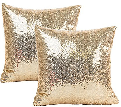 Nicole Knupfer 2 PCS Pailletten Kissenbezüge Funkeln Kissenbezug Paillette Dekokissen Fall 40 x 40cm zierkissenbezüge Kissenhülle (Golden)