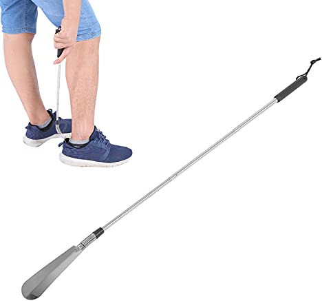 Chausse-pied Télescopique Très Long Chausse Pieds en Acier Inoxydable avec Ressort Extensible et Pliant pour Hommes âgés Femmes Femmes Enceintes (41,5-77,5 cm)