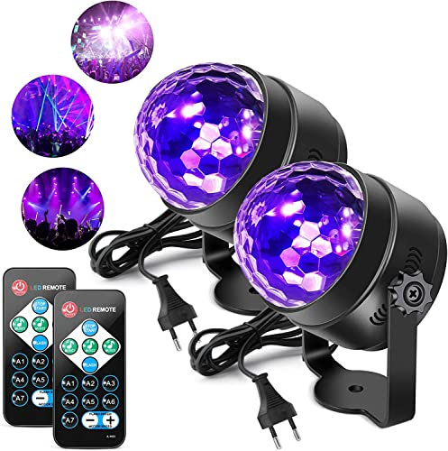 Boule disco à lumière noire UV, LUNSY 6W LED Lumières de scène activée par la musique 7 modes d'éclairage Effets d'éclairage avec télécommande pour Halloween Décoration DJ Party