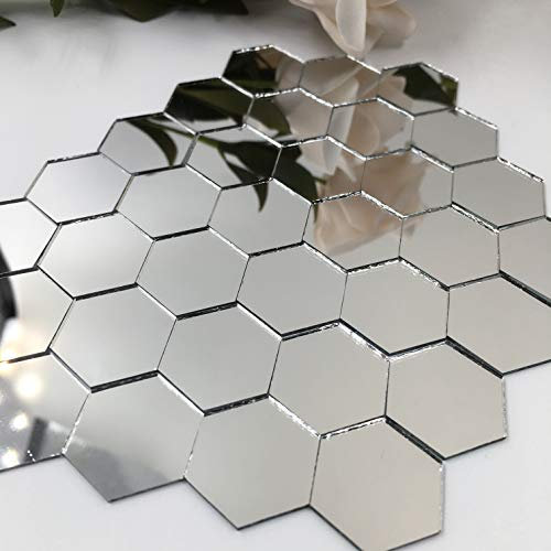 RUINUO Mosaik-Spiegel, sechseckig, 1'' (Hexagonal), 100 Stück, Silber, Glas, Umweltfreundlich, Glatte Kanten, Abziehen und Aufkleben