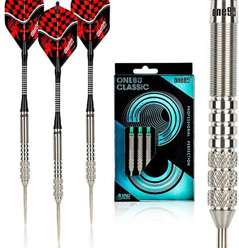 ONE80 Dartpfeile Tungsten Profi Dartpfeile mit Metallspitze Steeldarts Set mit Flights und Schäfte, 20 21 22 23 24 25 Gramm, Stil A-H (25g, D)