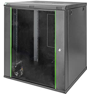 DIGITUS Armadio di rete 19 pollici 16 HE – Montaggio a parete – 600 mm di profondità – Portata 60 kg – Dynamic Basic – Porta in vetro – Nero