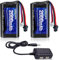 URGENEX 7.4V Li-ion Battery 2000mAh 2S Battery with SM 2P Plug High Capacity for Remote Control RC Boat 2 Pack H101 RC Batteries with 1 TO 2 USB Charger