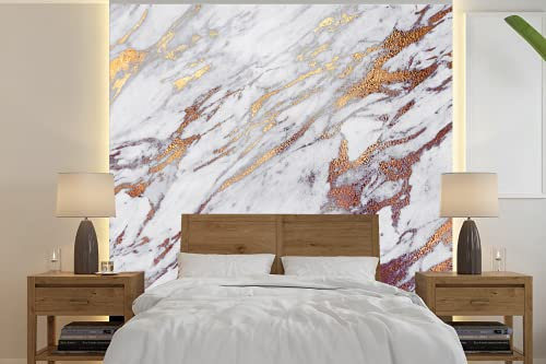 MuchoWow Papier peint Marbre - Blanc - Or - Rouge Papier peint photo 240x240 cm Papier peint imprimé