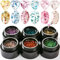 Bellecrey Getrocknete Blumen Gel Nagellack - Flower Fairy Polish, Soak Off UV Holographic Varnish Mit Echten Blumen, Rose Gold Pink Grün Blau Lila - 6 Farben/Set