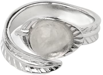 XJruixi Silberfarbener offener Ring runder Naturstein Kristall Cabochon geschnitztes Blatt verstellbare Fingerringe für Frauen Männer Schmuck G547
