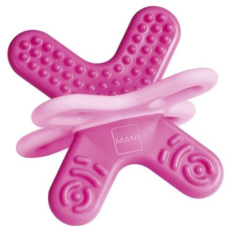 MAM Beißring, ab 4 Monaten, sofortige Linderung bei späteren Zähnen, extra leicht und einfach zu greifen und zu halten, mit selbststerilisierender Box, Rosa, 1 Stück
