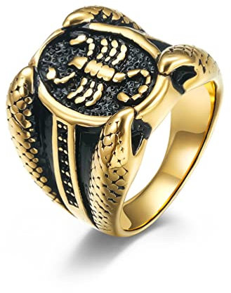 Whoiy Ringe Edelstahl, Herren Siegelring Klein Gold Skorpion-Siegelring für Männer 57 (18.1) Kostenlos Gravieren